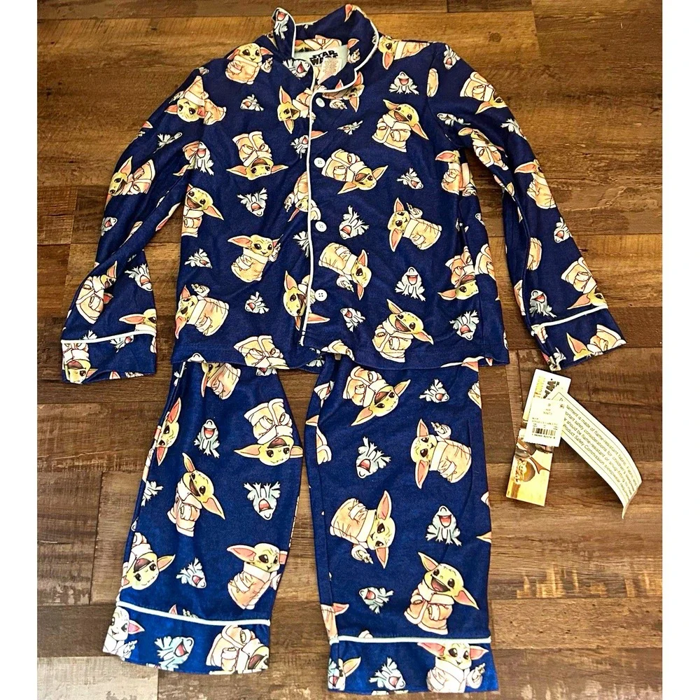 Star Wars Grogu Boys Blue 2pc Button-Up Pajama Set Flame Resistant S (6/7)